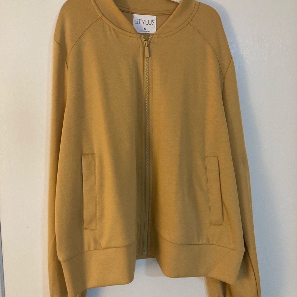 women's stylus open sweater with zipper long sleeve mustard color size XL
